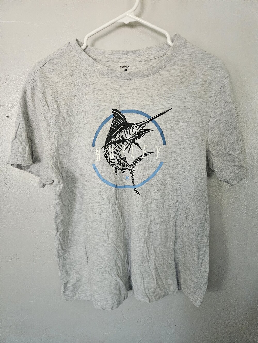Hurley NWOT Men’s Medium Gray Marlin Graphic Tee - Short Sleeve Boxy Fit Fish